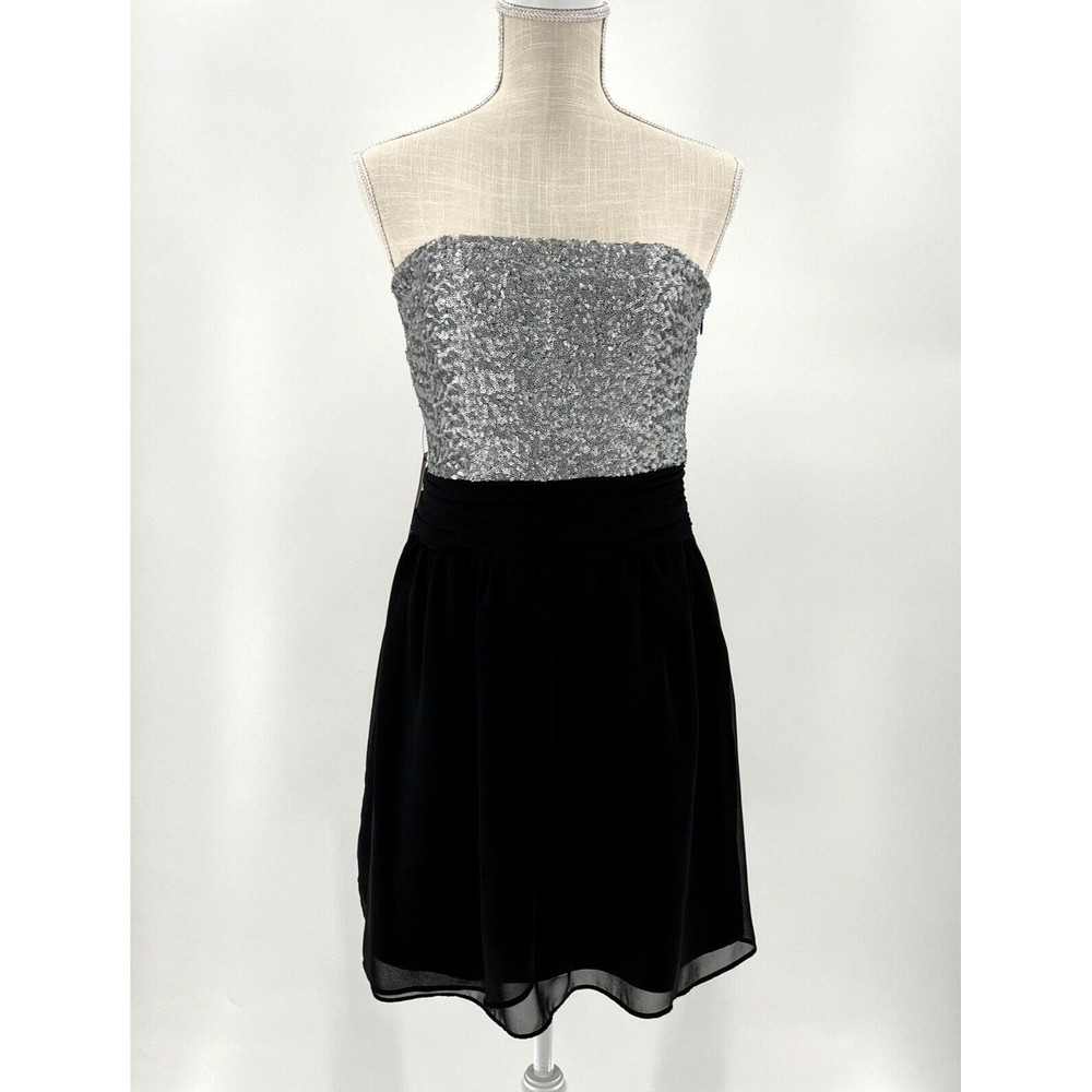 Express Womens Black Chiffon Silver‎ Sequin Semi Formal Dress Size 6
